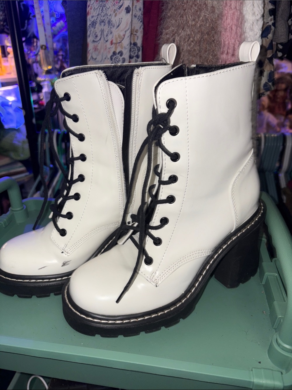 Madden Girl White Lace-Up Chunky Heel Ankle Boots